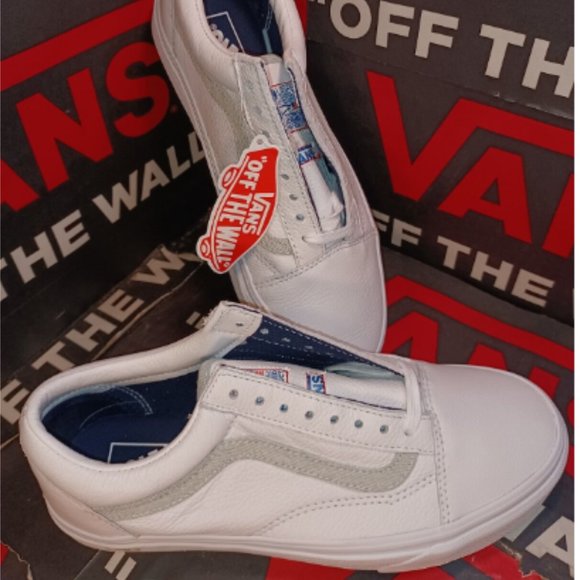 Vans Shoes Vans X Usps Old Skool White Denim Leather Mens 5womens